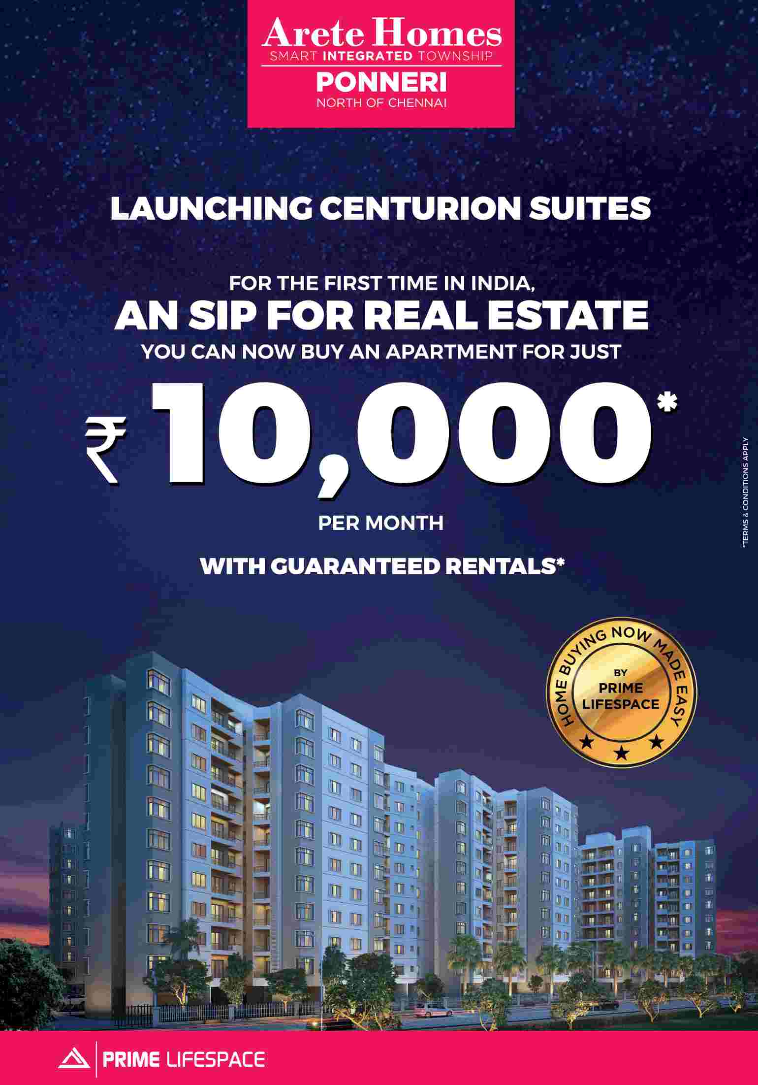 Buy home for just Rs. 10,000 per month with guaranteed rentals at Prime Arete Homes in Chennai